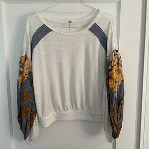 Free People White Floral Blouse